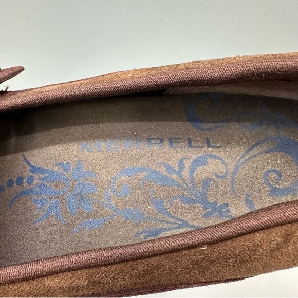 Merrell plaza bandeau cherry oak brown suede leather mary jane shoes women's 9. - Picture 6 of 8